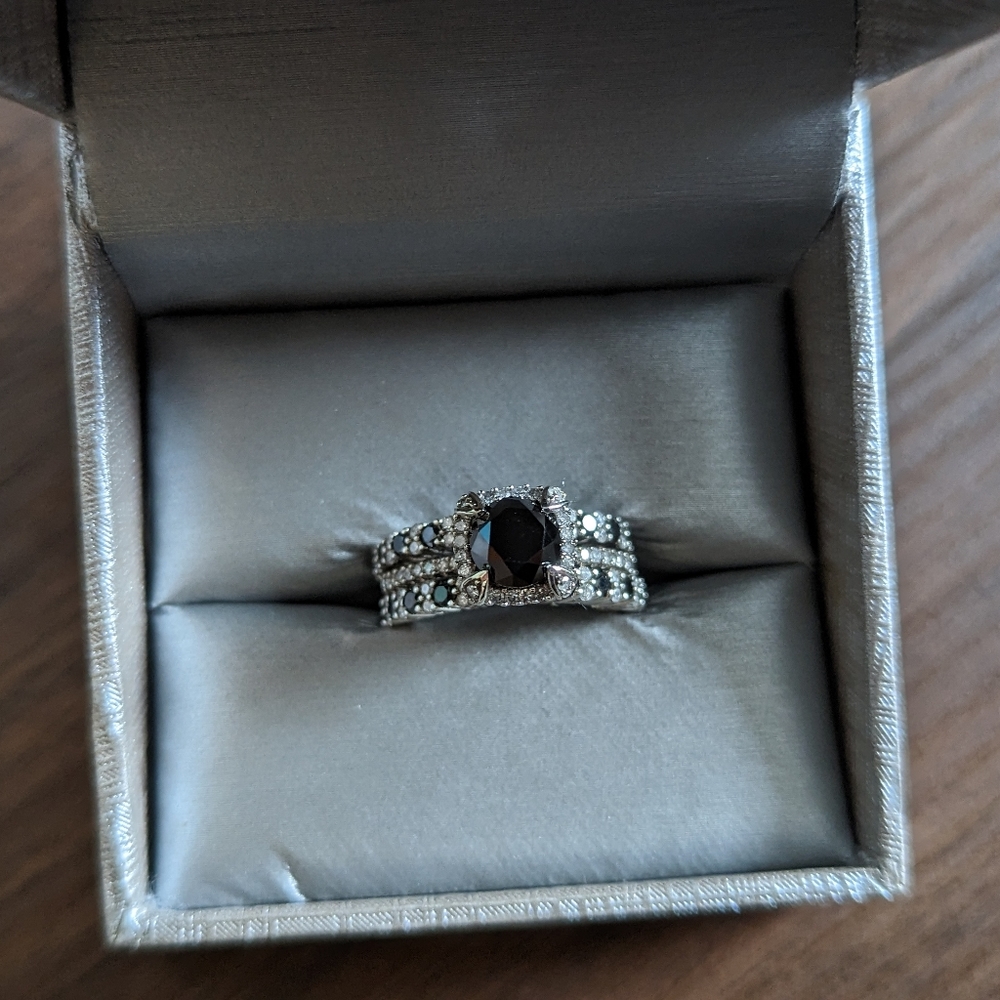 2 Ct. TW. Enhanced Black and White Diamond Engagement Ring with 2 1/2 Ct. Bands